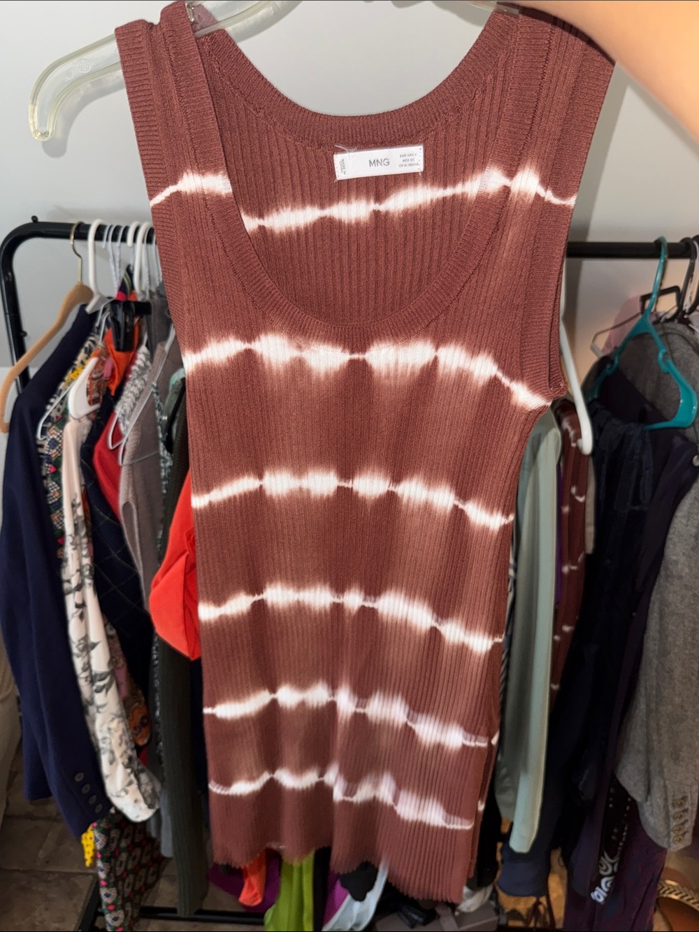Mango Sleeveless Ribbed Tie-Dye Tank in Brown and White